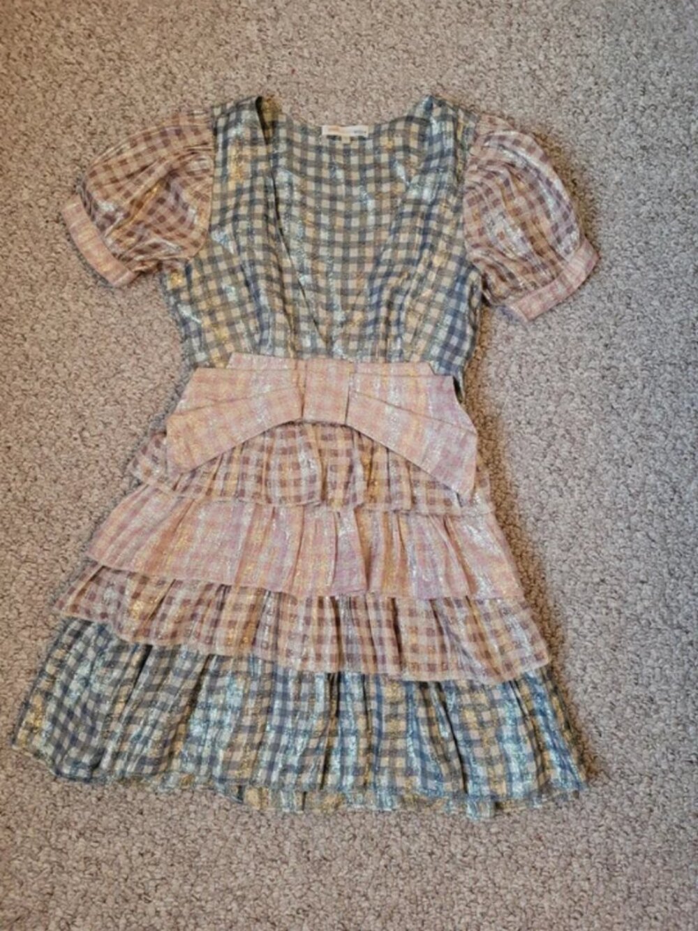 LoveShockFancy Silk Metallic Blend Mini Dress Silver Pink size 4 - Picture 4 of 6